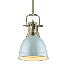 Golden 3604-S AB-SF - Yep by Golden Lighting Duncan 1-light 9in Rod Hung Pendant in Aged Brass and Seafoam shade